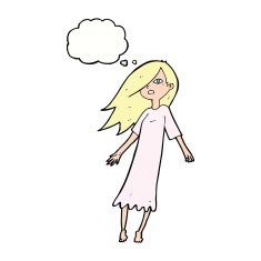 cartoon ghost like girl with thought bubble N11