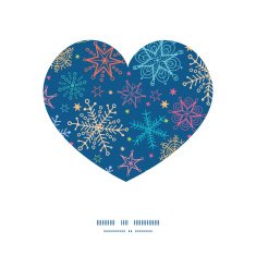 Vector colorful doodle snowflakes heart silhouette pattern frame N2