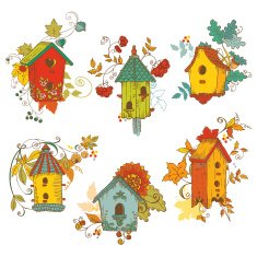 Decorative Autumn branches with Birdhouses