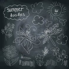 Summer Doodle set on chalkboard background N2