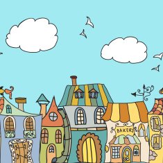 Houses doodles seamless border