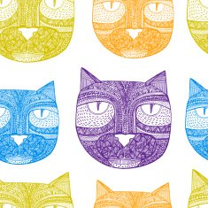 Tribal seamless pattern with hand drawn cats