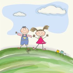 two happy kids on a meadow N2