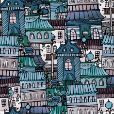Cartoon winter houses seamless pattern N2