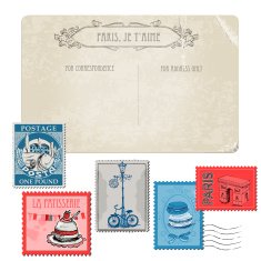 Vintage Postcard with Set of Stamps