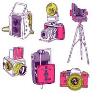 Set of Photo Cameras - hand-drawn doodles