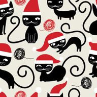 Seamless pattern with fanny cats in christmas hats N2