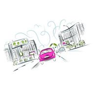 Pink car on the city road for your design N2