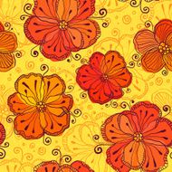 Orange doodle flowers vector seamless pattern