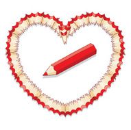 Red Pencil with Shavings in Shape of Empty Love Heart