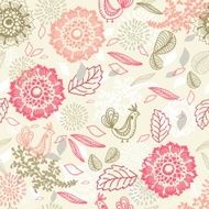 Seamless background with flower and bird