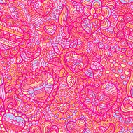 Vintage seamless heart and flower doodle pattern