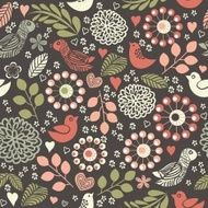 retro floral seamless background with birds N2