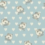 seamless pattern with birds and hearts on blue background