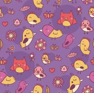 Cute purple pattern with yellow birds