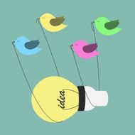 Four birds carrying a bulb light idea N2