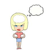 cartoon woman thinking with thought bubble N17