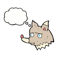 cartoon unhappy wolf with thought bubble N3