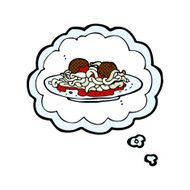 cartoon spaghetti and meatballs with thought bubble N3