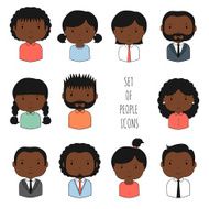 Set of colorful African-American people icons Businessman Businesswoman N2