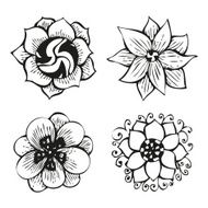 Floral doodling flowers set in tattoo style N3