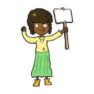 cartoon hippie girl with protest sign N11