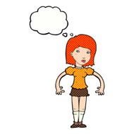 cartoon woman looking sideways with thought bubble N11
