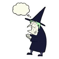 cartoon ugly old witch with thought bubble N10