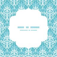 Vector light blue swirls damask circle frame seamless pattern background