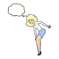 cartoon annoyed woman rubbing knee with thought bubble N11
