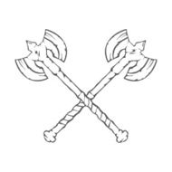 Hand Drawn Crossed Battle Axes isolated on white background