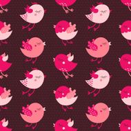 Pink cartoon birds seamless vector pattern on dark background