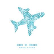 Vector light blue swirls damask airplane silhouette pattern frame