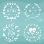 Valentine&#039;s day wreaths with messages and other design elements