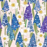 Seamless pattern with spring flowers Hyacinth Narcissus