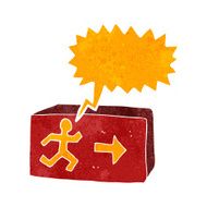cartoon exit sign with speech bubble N4
