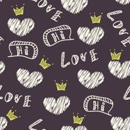 Dark doodle love seamless pattern with hearts