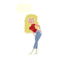 cartoon attractive woman looking surprised with speech bubble N11
