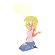 cartoon pretty girl waving with speech bubble N36