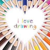 Colorful pencils making a heart-shaped frame