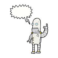 cartoon waving robot with speech bubble N28