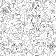 Valentine&#039;s Day pattern Sketch style Black &amp; white N2