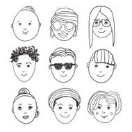 set of vector hand drawn people faces N2