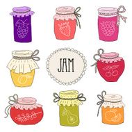 The set of hand drawn jars with home-made jams N3