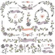 Colored Doodles borders frames wreath floral decor set N2