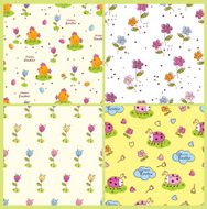 Set of doodle Easter seamless patterns