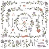 Colored Doodles borders frames wreath set Floral decor N3