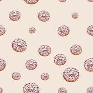 Donut with white cream Hand drawn pink background seamless pattern