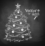 Chalkboard drawing of Christmas tree Vector illustration