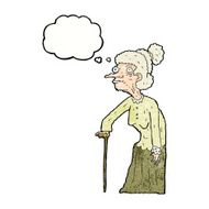 cartoon old woman with thought bubble N15